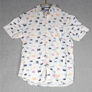 Penguin Button Up Shirt Mens Small White Slim Fit All Over Print Graphic Shirt